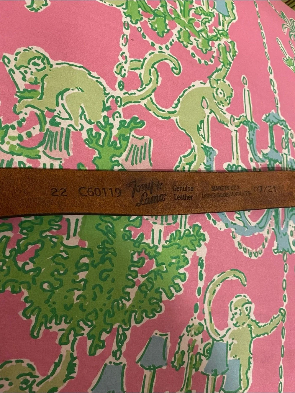 Tony Lama kids brown tooled Leather Belt with Texas Longhorn buckle size 22